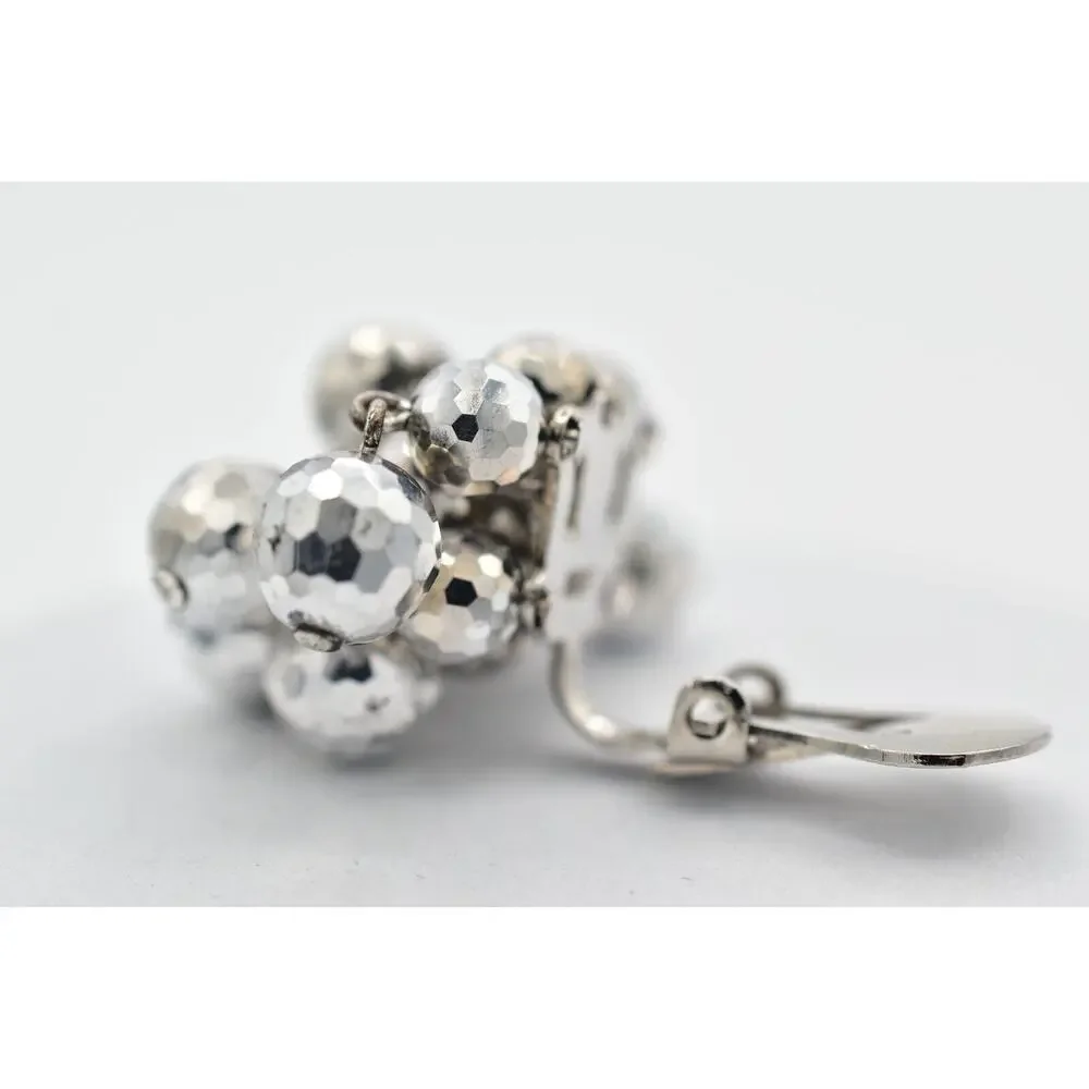 Laguna Vintage Clip On Crystal Earrings Silver Disco Chandelier Signed 50s BinBK